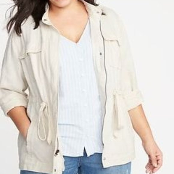 Old Navy Jackets \u0026 Coats | Old Navy White Linen Blend Utility Jacket | Color: White | Size: 3X | Emattie's Closet